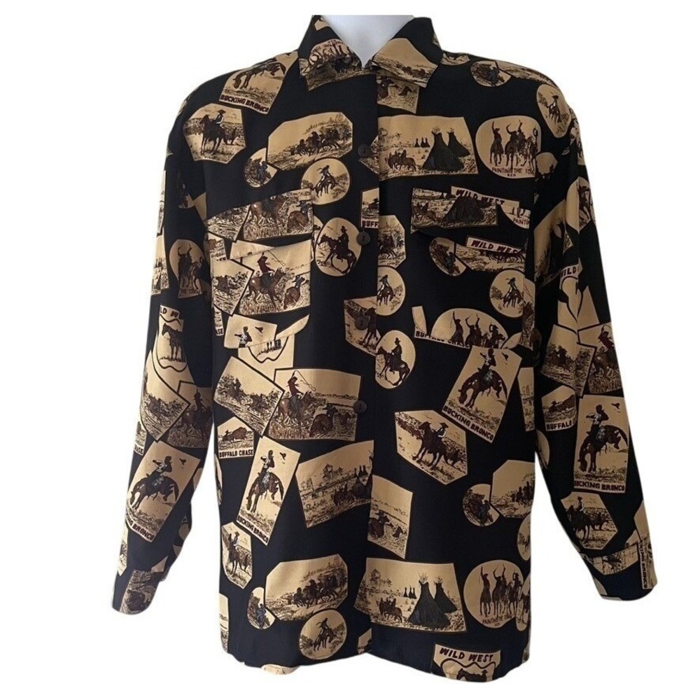 Vintage Kenneth Gordon 100% Silk Western‎ Novelty Blouse